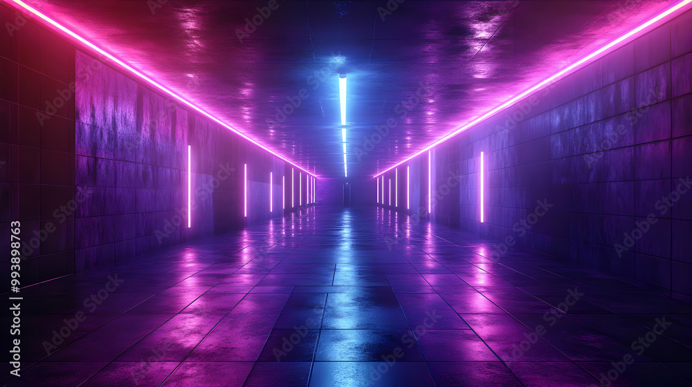 Neon Lights Corridor - 3D Render Neon Lights Corridor - 3D Render