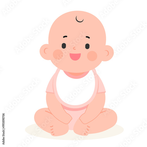 The cute baby is sitting, feeling funny and happy, isolated babies or infant on white background, flat vector illustration,nursery,baby shower, Design for digital prints, fabrics and textiles