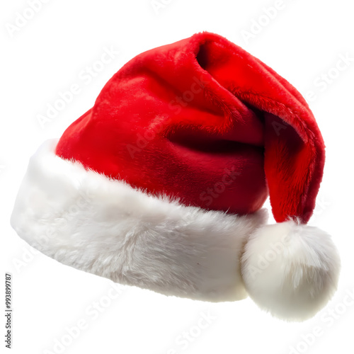 red and white santa hat isolated on transparent background photo