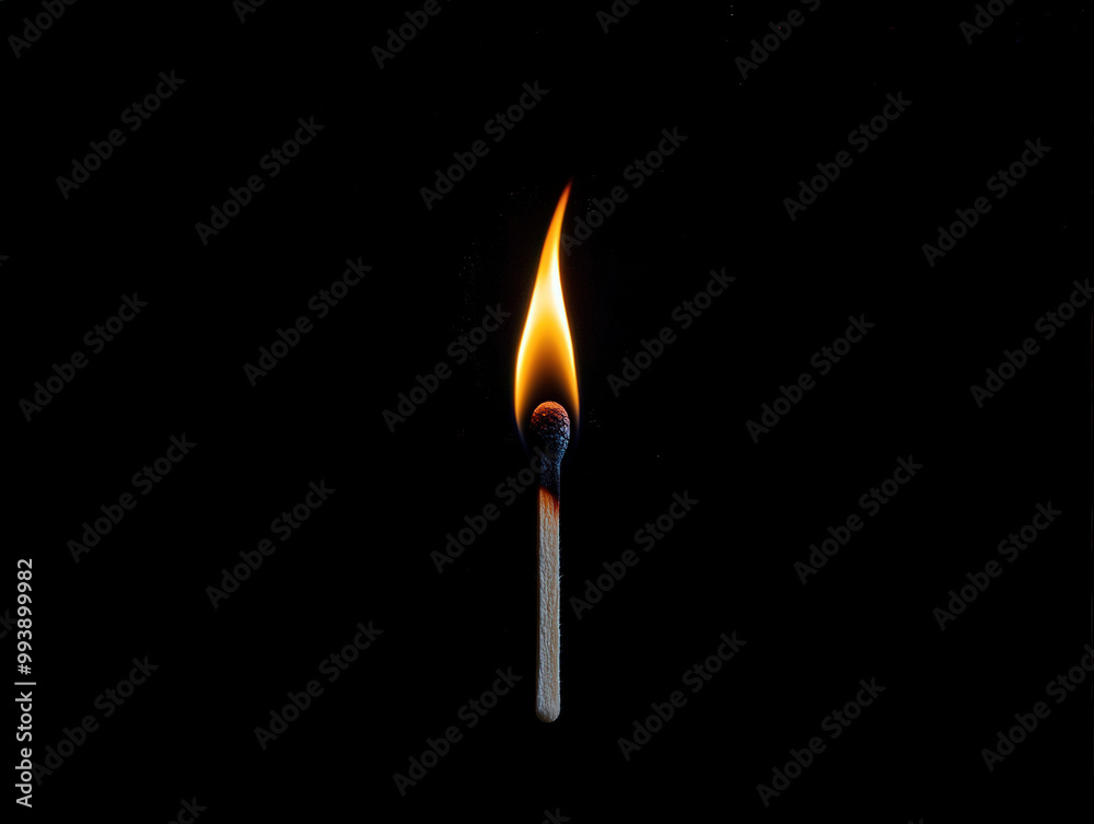 Vibrant Matchstick Flame Against Black Background Vibrant Matchstick Flame Against Black Background