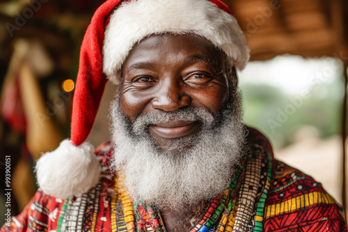 Obraz na płótnie Portrait of a smiling African Santa Claus w salonie