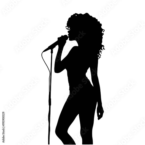 Powerful Female Singer Silhouette – Vector Illustration for Music and Performance Art