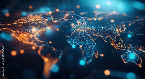 Global Network Connections  Digital World Map  Business  Technology  Network  Communicatio