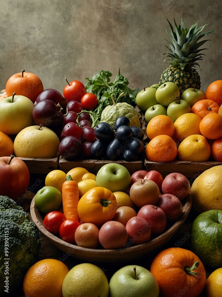 Photography featuring an array of fruits and vegetables. Photography featuring an array of fruits and vegetables.