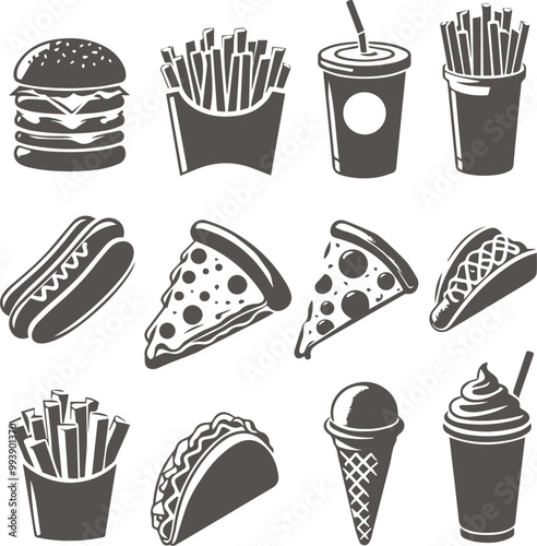 Burger Vector Silhouette Collection Fast food Vector illustration_03