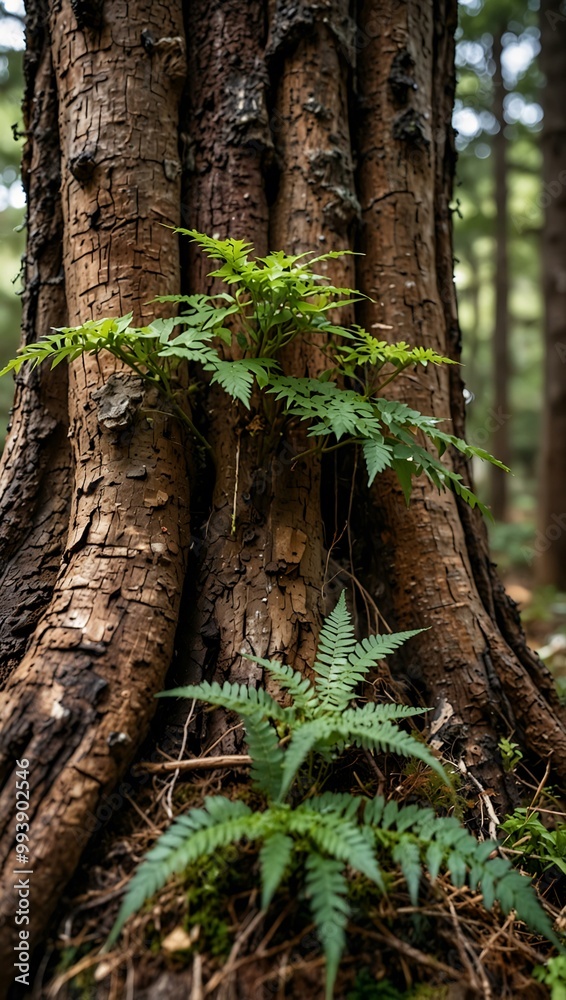 Plants growing from a tree trunk in the Japanese mountains. Plants growing from a tree trunk in the Japanese mountains.