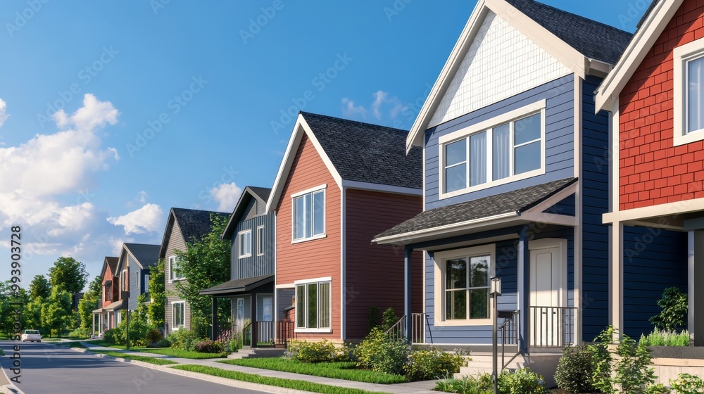 Charming Neighborhood with Modern Houses and Blue Sky Charming Neighborhood with Modern Houses and Blue Sky