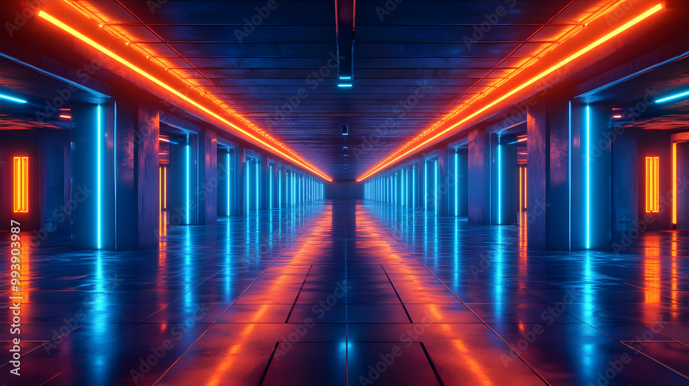 Neon Lights Corridor 3D Illustration Neon Lights Corridor 3D Illustration