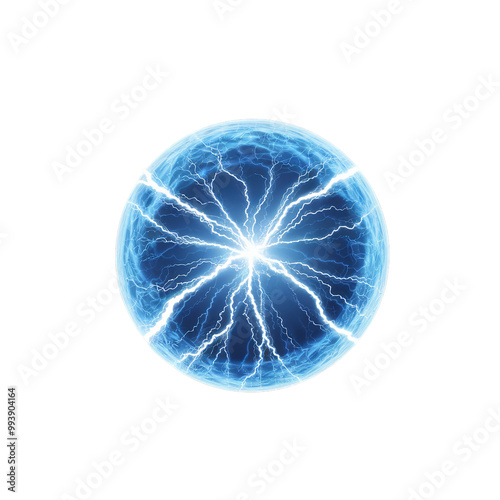 Glowing blue electric orb with lightning streaks...