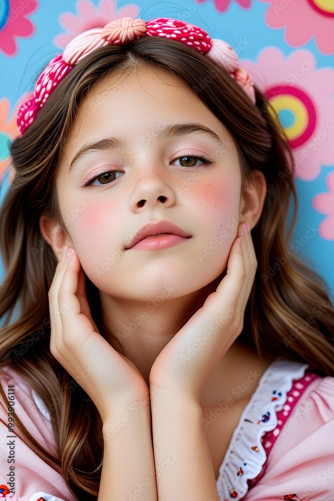 Portrait of a Young Girl with Pink Headband and Flowers Portrait of a Young Girl with Pink Headband and Flowers