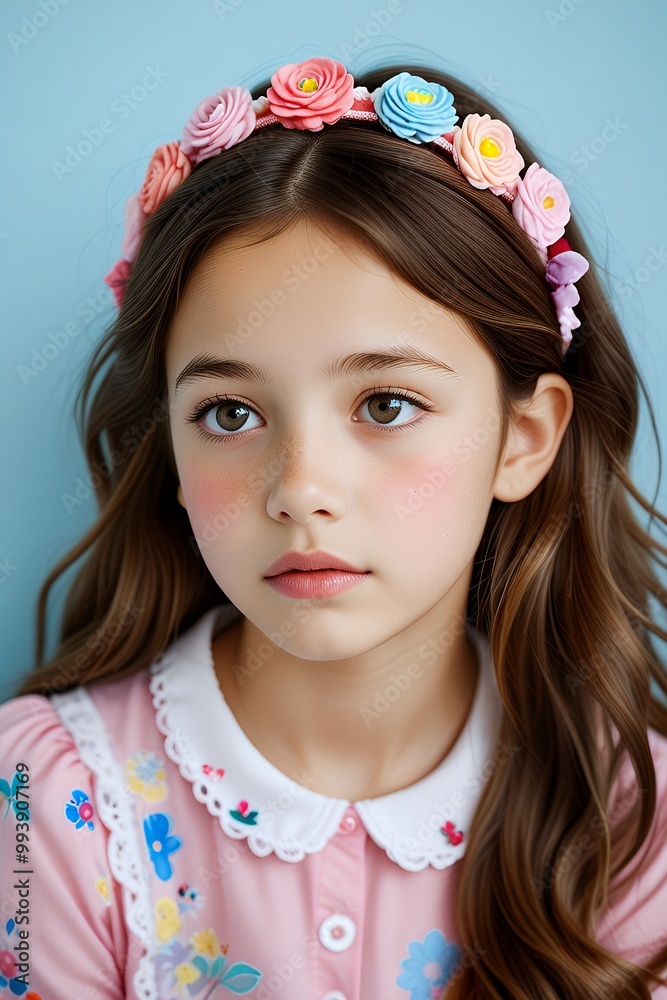 Young Girl with Flower Crown and Pink Dress Young Girl with Flower Crown and Pink Dress