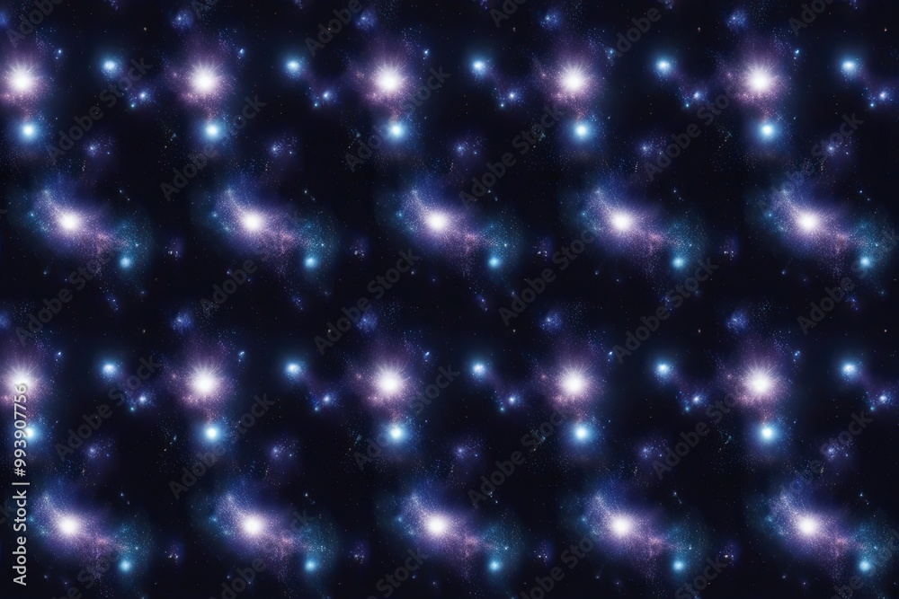 Futuristic Cosmic Pattern Design with Repeating Stellar Clusters and Celestial Backdrop Futuristic Cosmic Pattern Design with Repeating Stellar Clusters and Celestial Backdrop