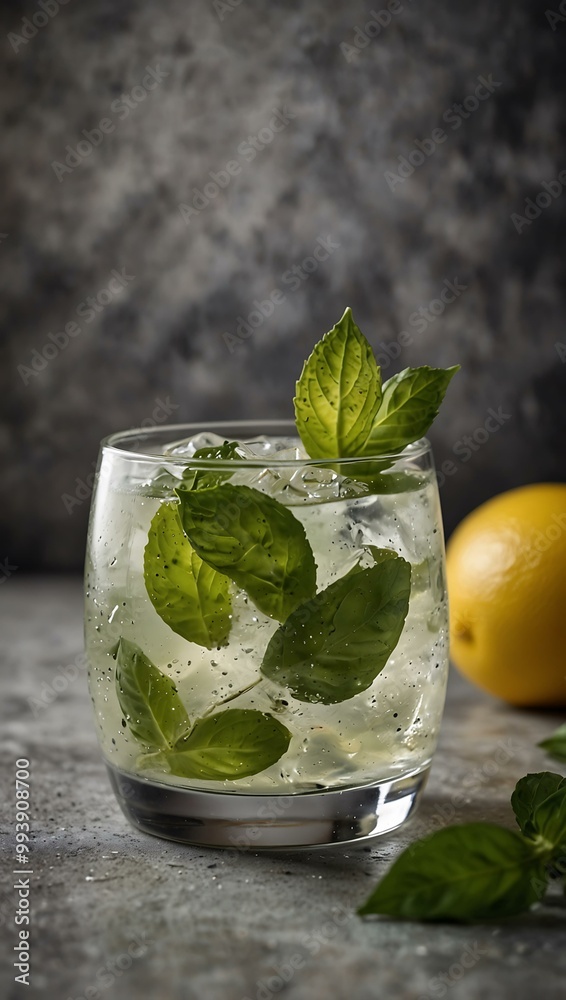 Refreshing gin basil smash drink on white. Refreshing gin basil smash drink on white.