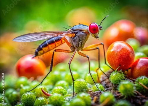 Close-up of a Fungus Gnat on Fungi in Nature, Capturing the Intricacies of Micro Ecosystems photo