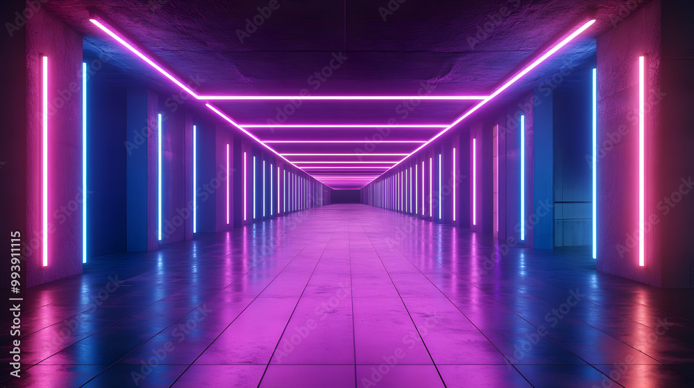 Neon Lights Corridor 3D Illustration Neon Lights Corridor 3D Illustration