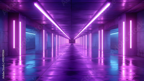 Neon Lights Tunnel 3D Render