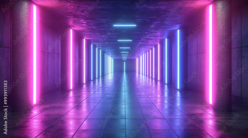 3D Neon Lights Abstract Background - Futuristic Glowing Corridor 3D Neon Lights Abstract Background - Futuristic Glowing Corridor