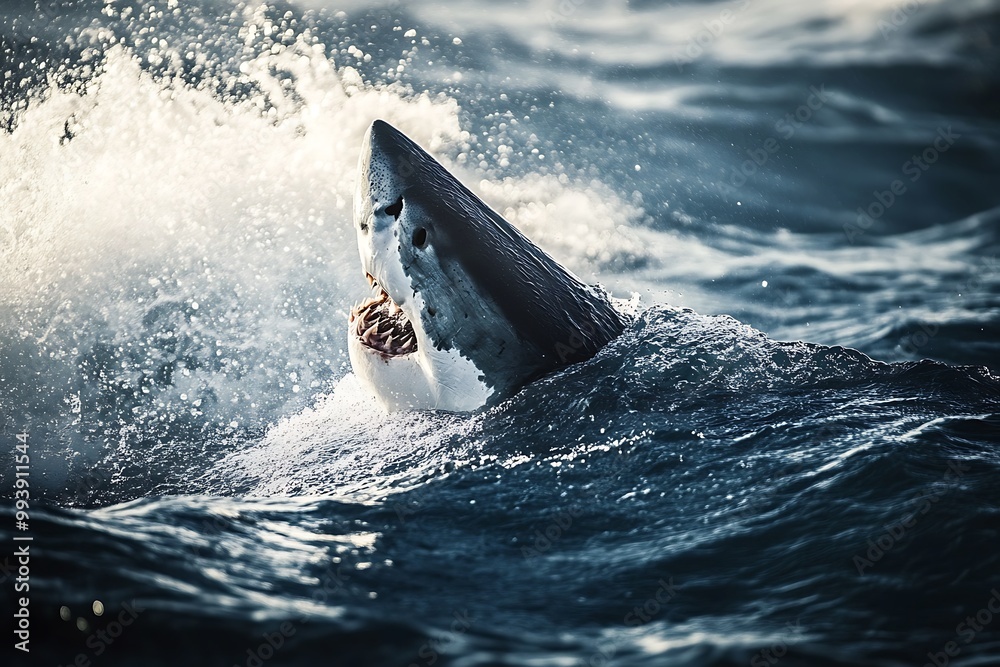 Fototapeta premium Great White Shark Breaking the Surface of the Water.