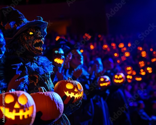 American Halloween costume contest people in elaborate spooky outfits photo