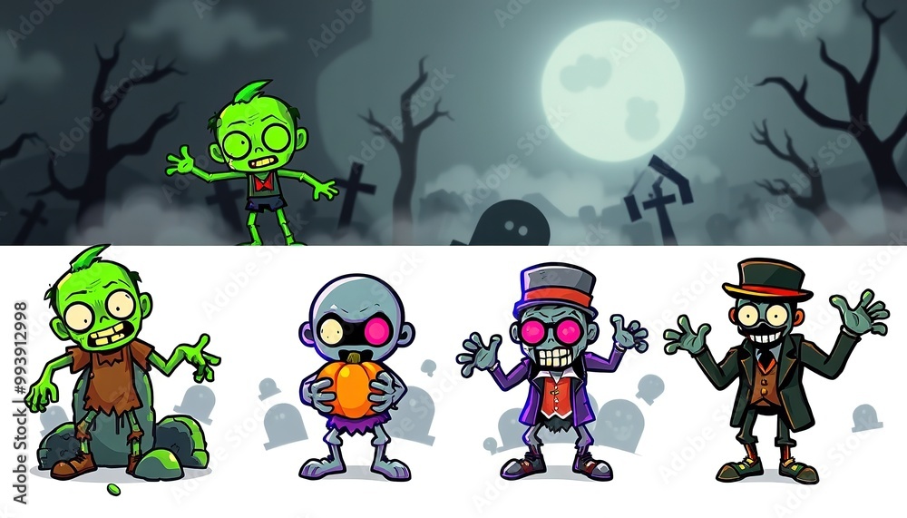 Fototapeta premium set of halloween monsters. set of monsters. set of monsters isolated on white. set of halloween zombie 