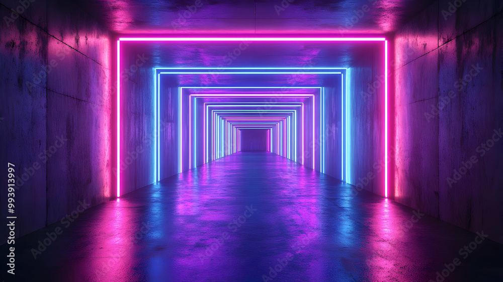 Neon Glowing Corridor 3D Illustration