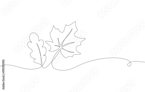 autumn leaves in line art style, one continuous line drawing, hand drawn vector illustration isolated on white background, modern abstract design element for greeting cards,invitation,banner,poster