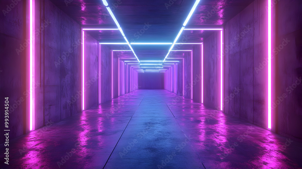 Neon Lights in a Dark Corridor 3D Illustration Neon Lights in a Dark Corridor 3D Illustration