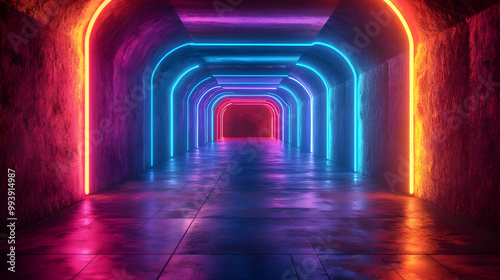 Neon Glowing Tunnel - 3D Render