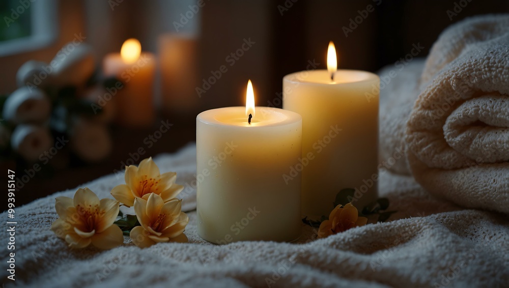 Serene morning scene with candles and soft music. Serene morning scene with candles and soft music.
