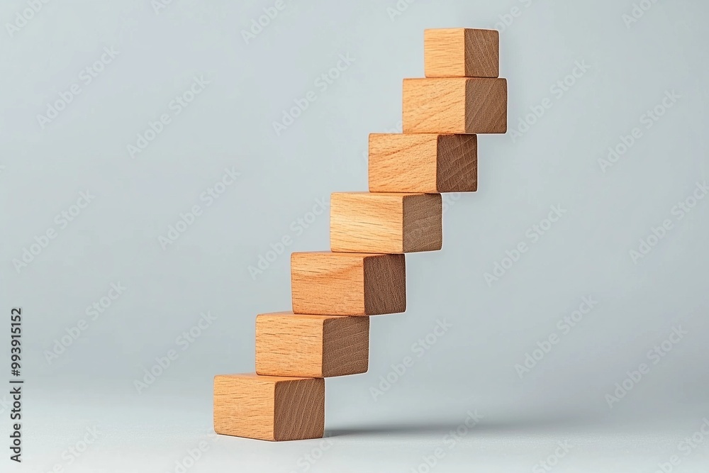 Wooden Blocks Stacked in Ascending Formation Wooden Blocks Stacked in Ascending Formation