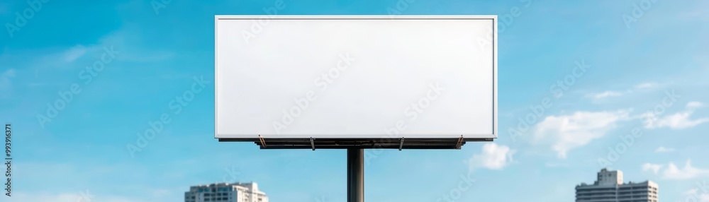 Obraz premium Empty billboard against a clear blue sky.