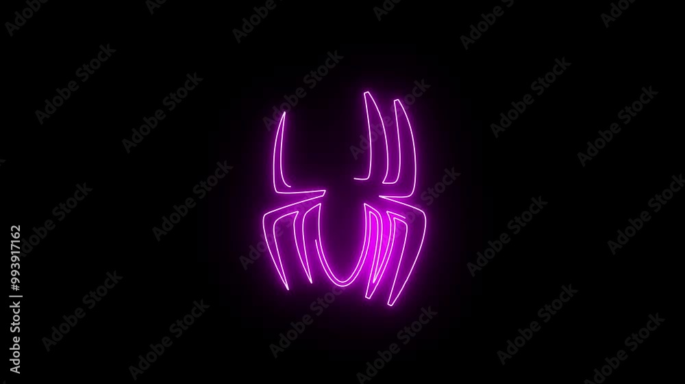 Neon glowing spider icon animation on background.