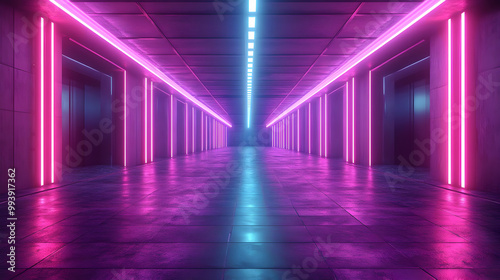 3D Neon Lights Corridor - Futuristic Architecture