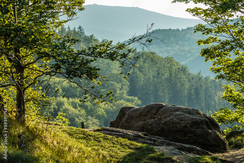 Widok z Zamku Chojnik na Karkonosze