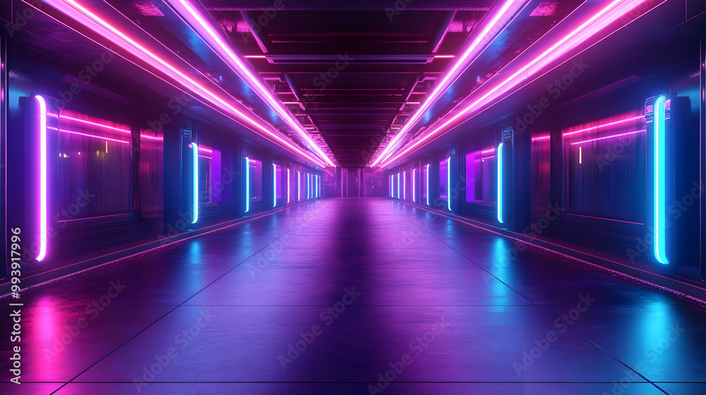 Neon Lights Corridor 3D Illustration Neon Lights Corridor 3D Illustration