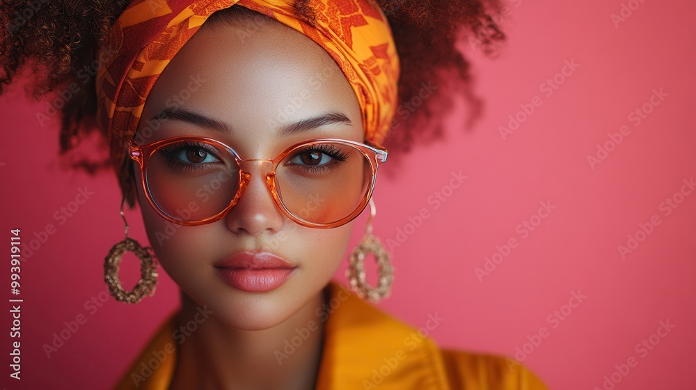 Fototapeta premium Stylish Young Woman with Glasses and Headscarf