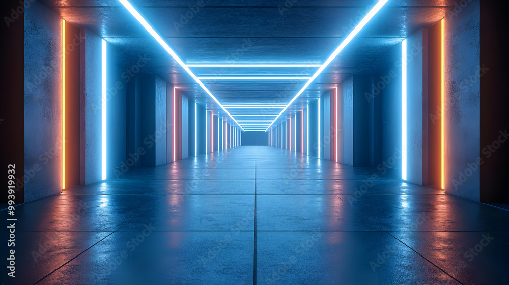 custom made wallpaper toronto digitalNeon Lights Corridor 3D Illustration