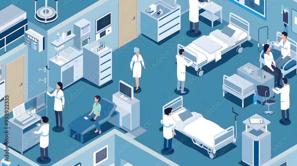 Depict a futuristic hospital where RPA systems manage patient records, ensuring faster and error-free processing Depict a futuristic hospital where RPA systems manage patient records, ensuring faster and error-free processing