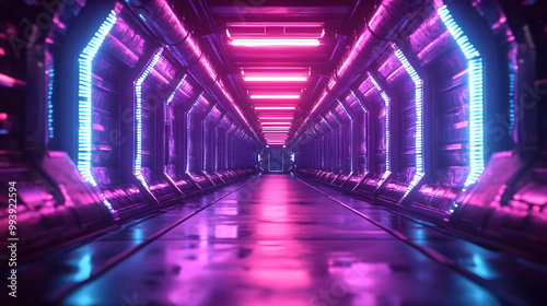 Neon Lights Corridor 3D Illustration