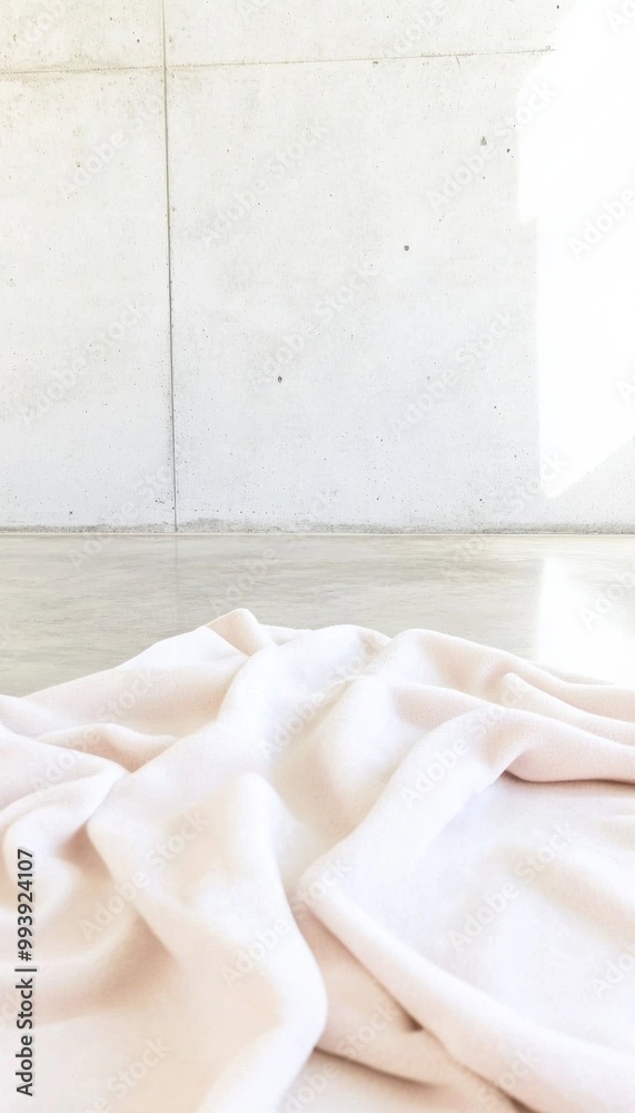 Neutral Fleece Fabric on Textured Table with Minimalist White Background Neutral Fleece Fabric on Textured Table with Minimalist White Background