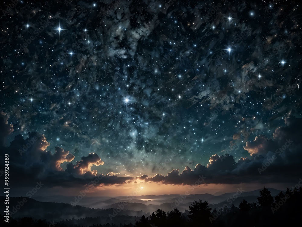 Starry night sky with wispy clouds and sparkling stars. Starry night sky with wispy clouds and sparkling stars.