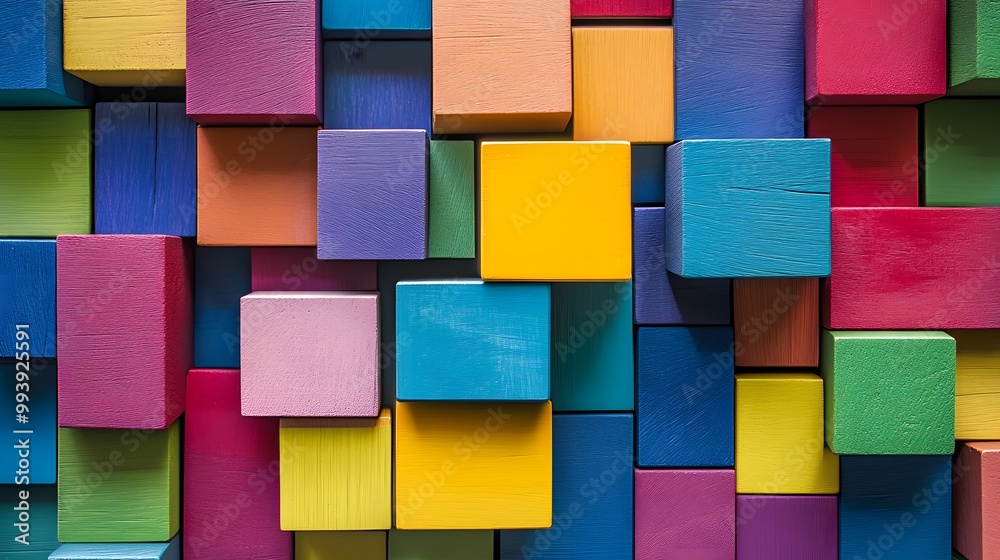 Different colorful blocks stacked together, forming a unified structure ...