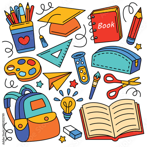 Back to school education doodle set vector illustration