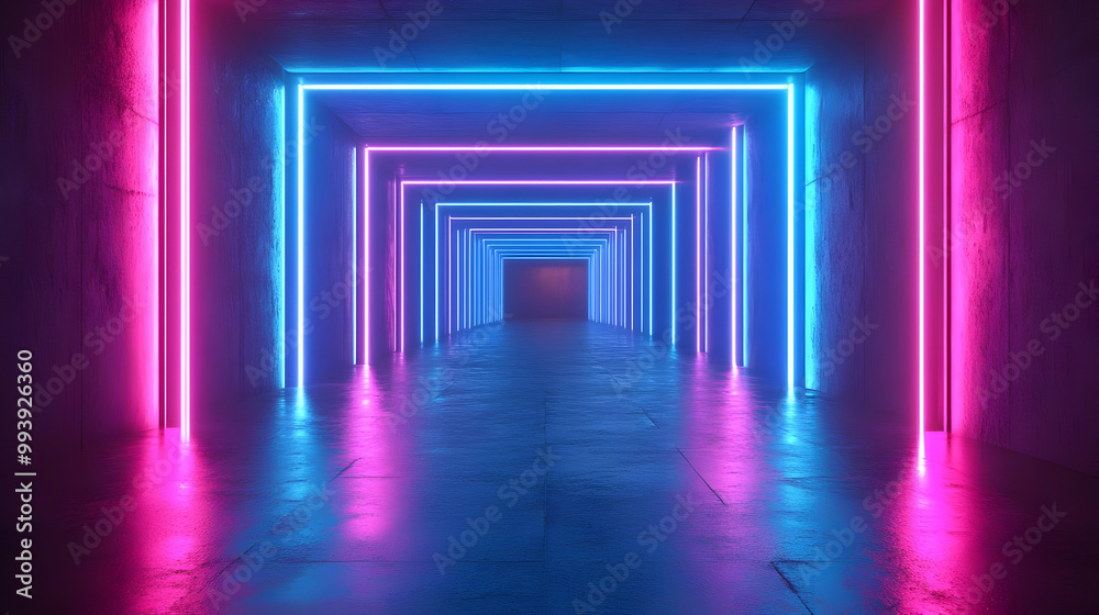 Abstract Neon Tunnel Background - 3D Rendered Scene with Bright Pink and Blue Lights Abstract Neon Tunnel Background - 3D Rendered Scene with Bright Pink and Blue Lights
