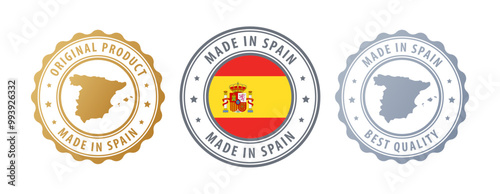 Spain - set of stamps with map and flag. Best quality. Original product. Vector illustration