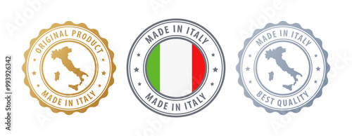 Italy - set of stamps with map and flag. Best quality. Original product. Vector illustration