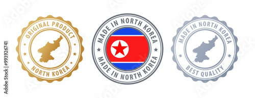 North Korea - set of stamps with map and flag. Best quality. Original product. Vector illustration