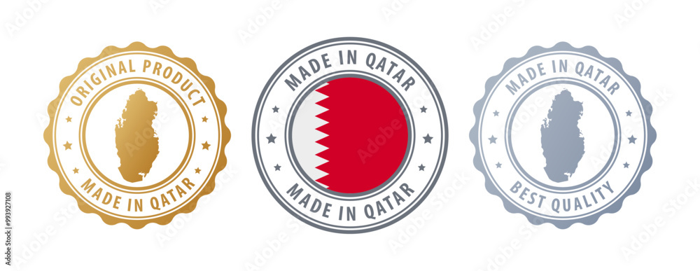 Qatar - set of stamps with map and flag. Best quality. Original product. Vector illustration Qatar - set of stamps with map and flag. Best quality. Original product. Vector illustration