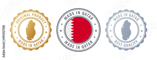 Qatar - set of stamps with map and flag. Best quality. Original product. Vector illustration