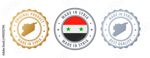Syria - set of stamps with map and flag. Best quality. Original product. Vector illustration
